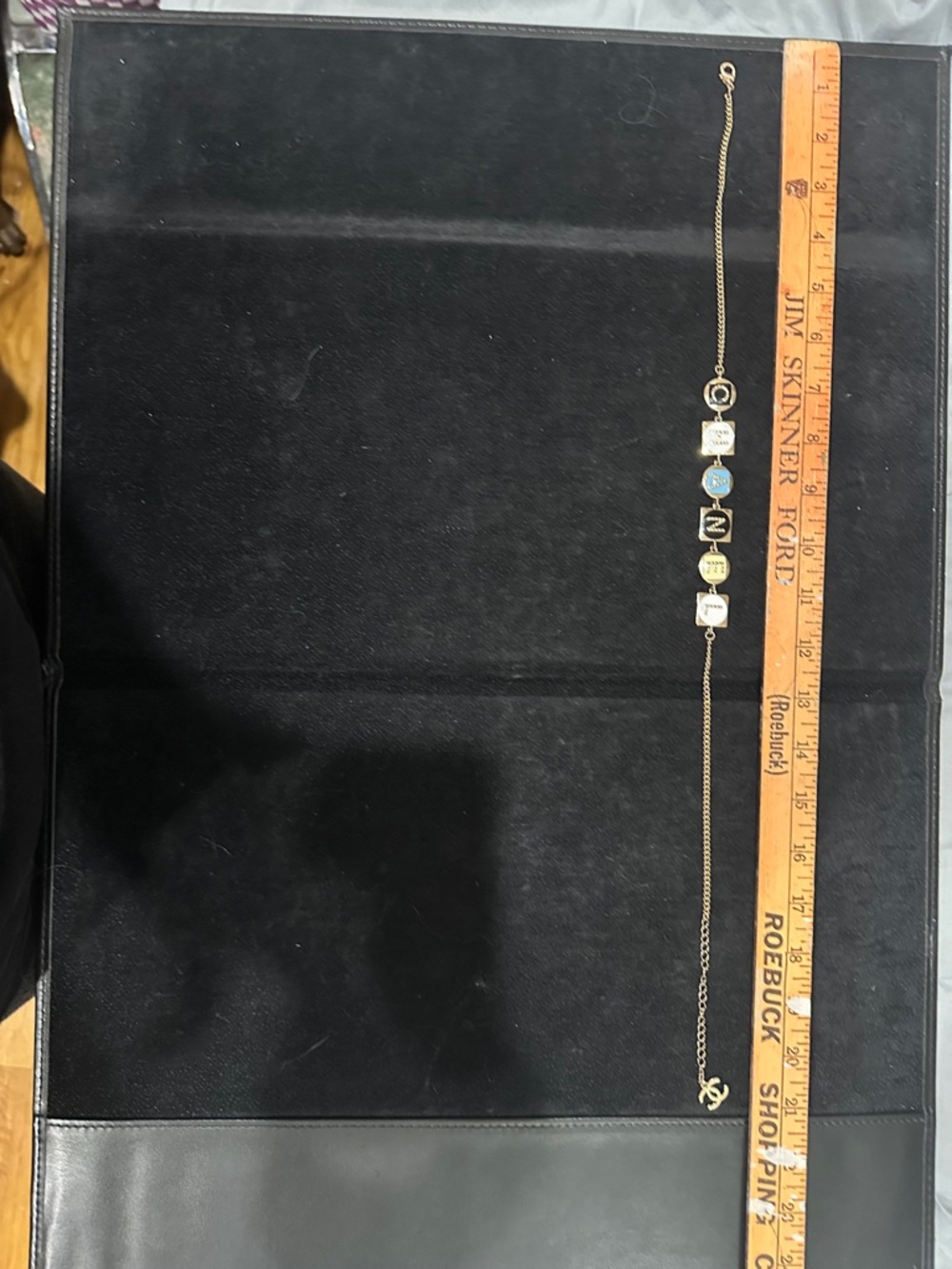 CHANEL Gold-Tone Letter Necklace with Blue, White, Black Inlays - Picture 5 of 8